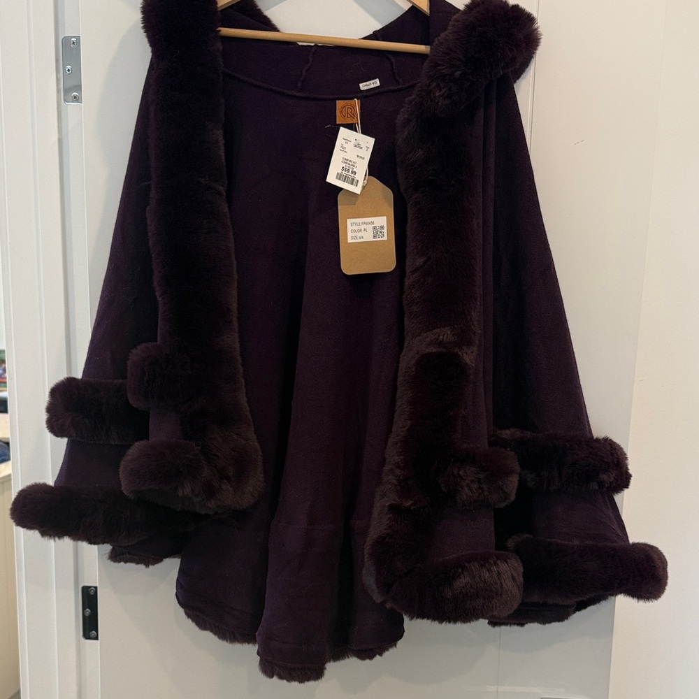 Women's Faux-Fur Trim Skirted Cape - Deep Plum